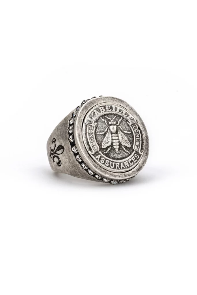 Silver Austrian Crystal Signet Ring with Medallion