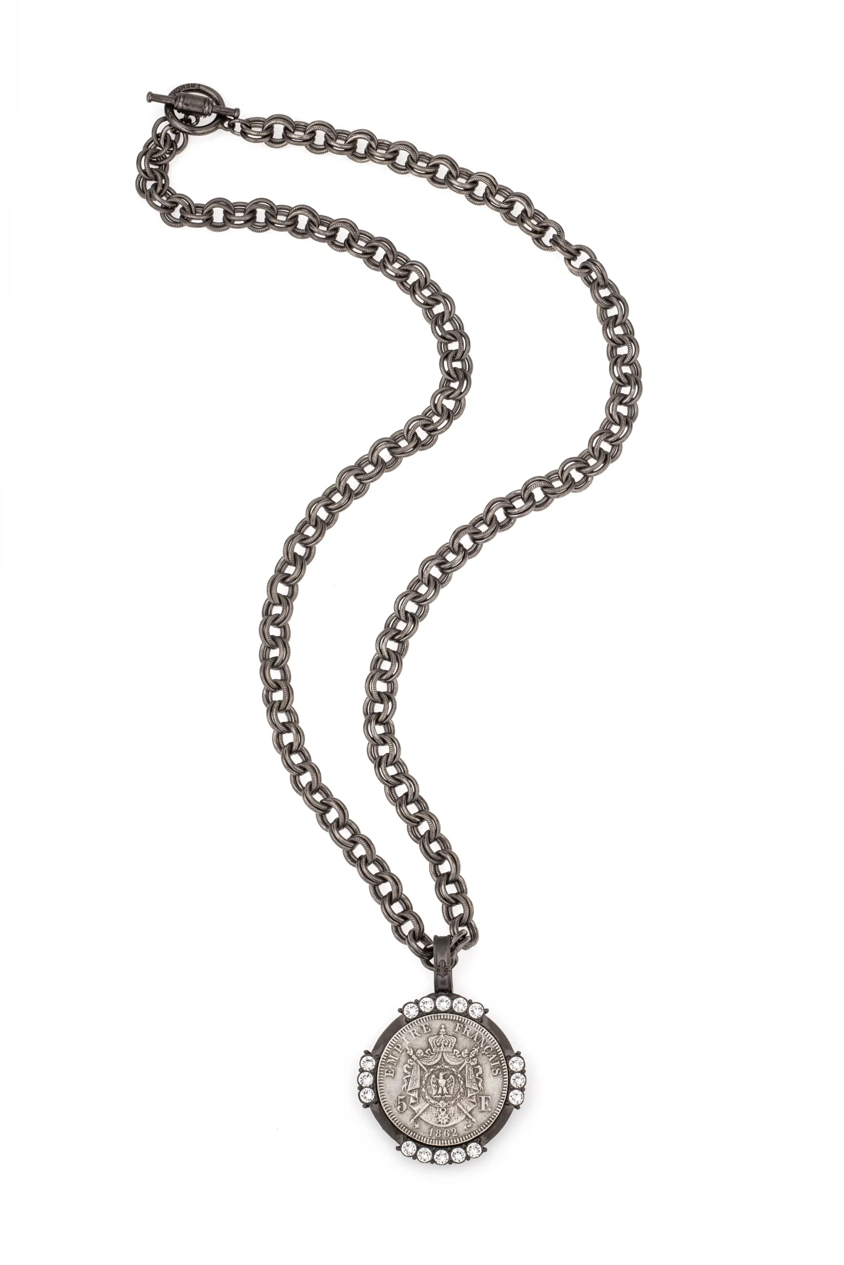 The Danique chain necklace features French Kande Provence chain and vintage French medallion.