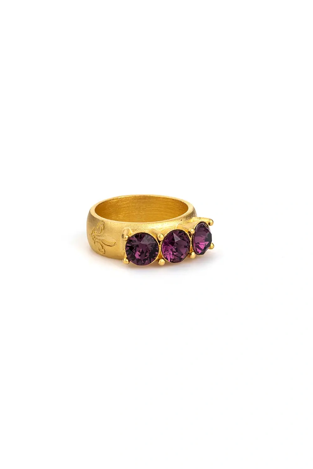 Triple Swarovski Crystal Gold Ring - Amethyst