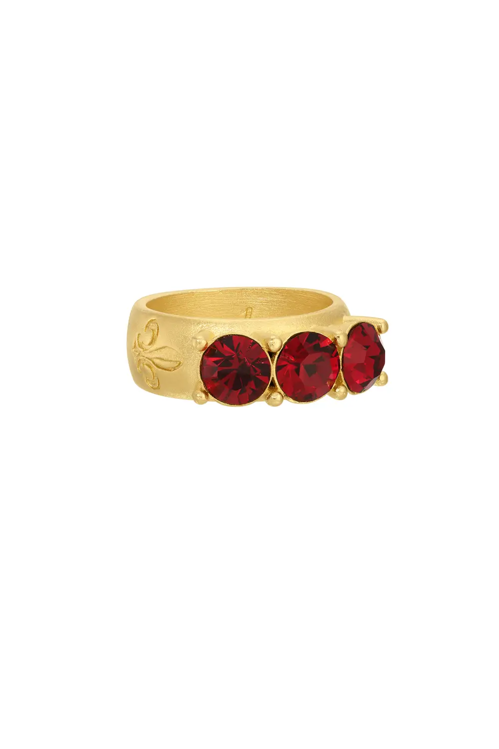 Triple Austrian Crystal Gold Ring - Ruby