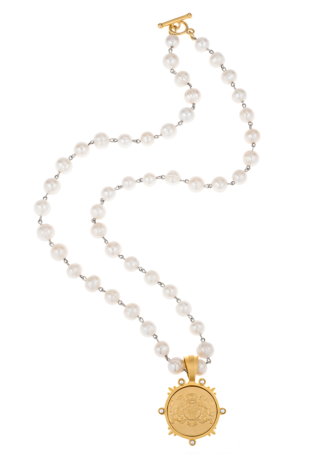 PEARLS WITH SILVER WIRE, AIME MEDALLION AND AUSTRIAN CRYSTAL